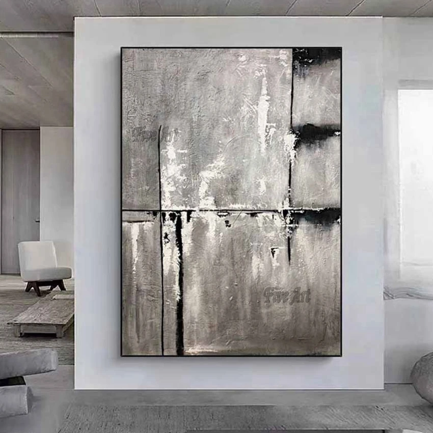 

Simple Artwork Acrylic Canvas Gray Textured Abstract Oil Painting Frameless Modern Home Wall Decoration Hanging Pictures