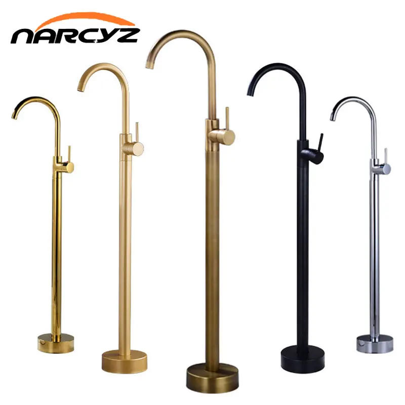 ชั้นยืนอ่างอาบน้ำก๊อกน้ำทองเหลืองสไตล์ยุโรป Retro อิสระอ่างอาบน้ำด้านข้างคอลัมน์ประเภทร้อนเย็นก๊อกน้ำ FY43351 1