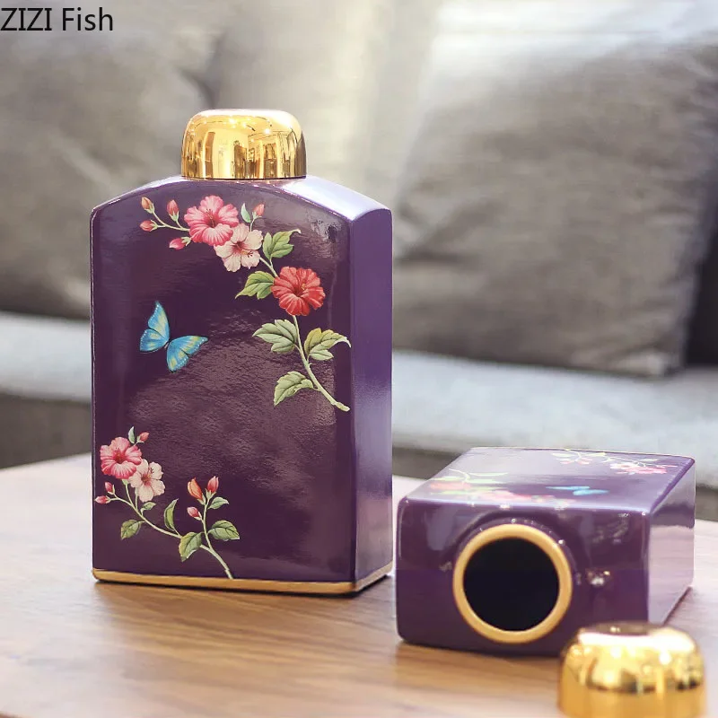 

Butterfly and Flower Painted Ceramic Storage Jars and Lids Dressing Table Jewelry Box Portable Lipstick Jewelry Cosmetic Jar