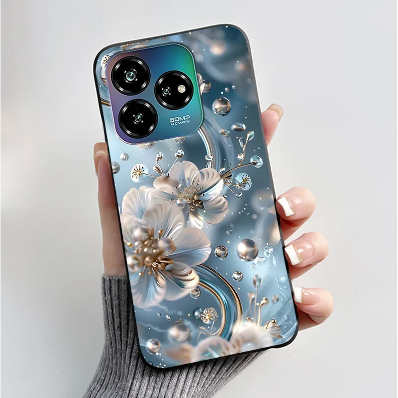 Black Soft Silicone Case with Cute Flower Cartoon Design