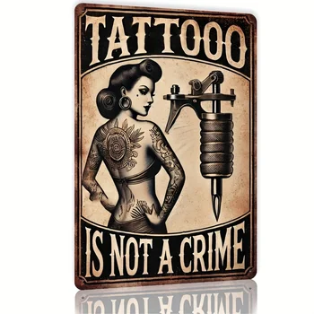 Targa in metallo con disegno di tatuaggio - Decorazione retrò in latta con design intricato, perfetta per bar, caffè, B