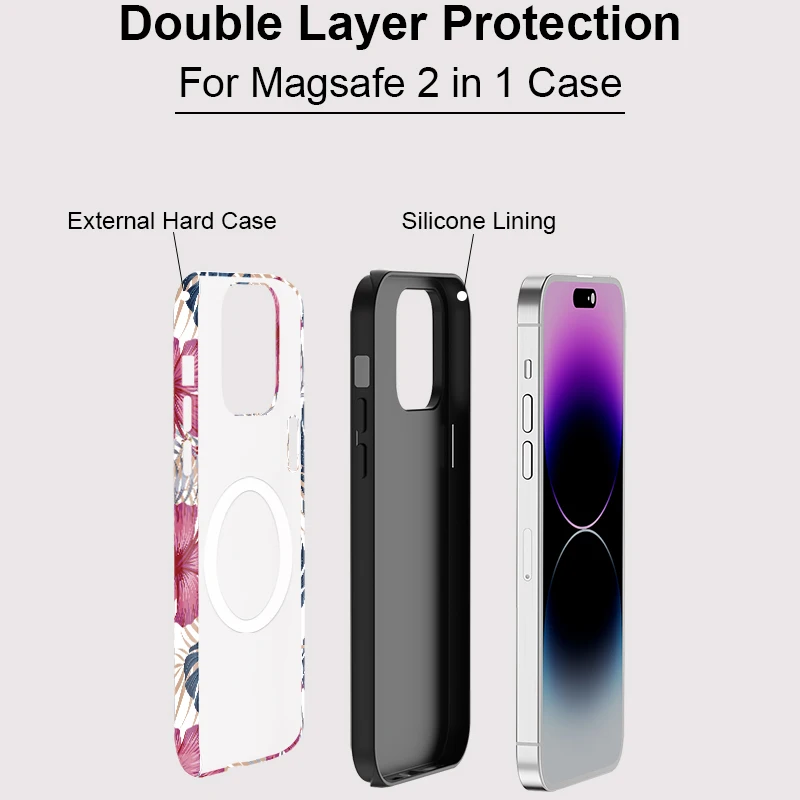 Magnetic Luxury Silicone Phone Case with Wireless Charging and Leaf Print Design