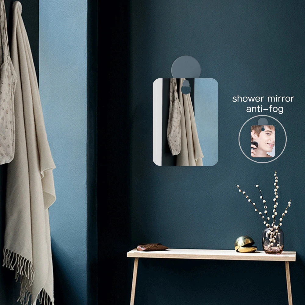 1PC Acrylic Man Anti Fog Shaving Mirror Home Bathroom Portable Waterproof Makeup Mirror Travel Accessories With Wall Suction 3