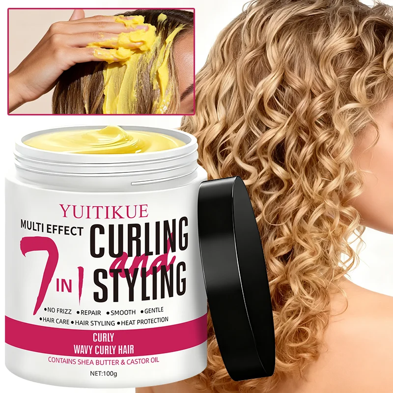 YUITIKUE 7-in-1 Curl Hair Mask, All-in-One Hair Care and Styling, Heat Damage Protection, Contains Shea Butter and Castor Oil