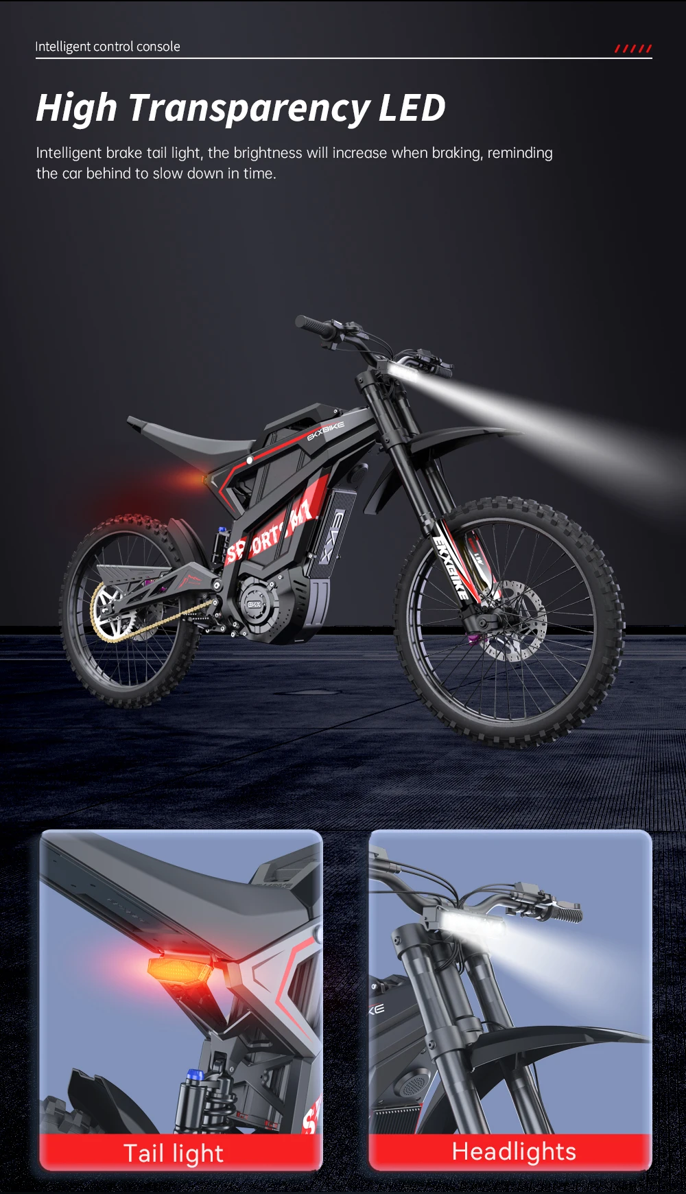 EKXBIKE M1 16800W Peak Electric Dirt Bike 72V/50Ah Electric Bike 85Miles Max Range 62Mph Max Speed Mountain Electric Motorcycle