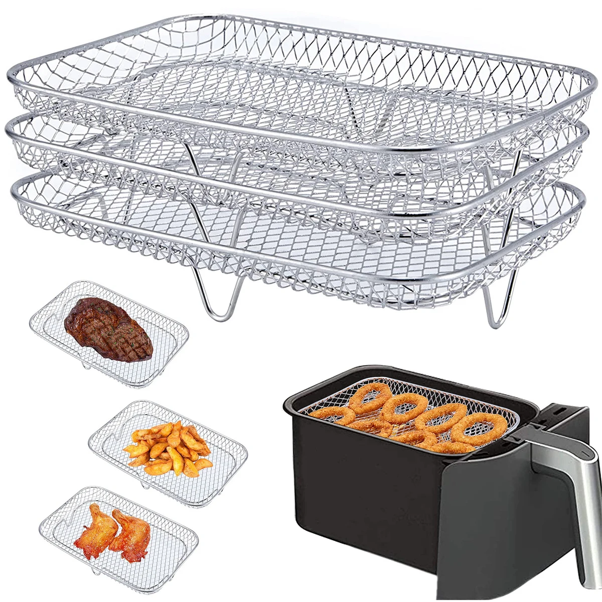 Three-Tier Stainless Steel Dehydrator Rack & Tray Set