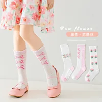 3 Pairs Summer Girls Socks Long Tube Socks Baby Soft Cotton Knee Socks Sweet Flower Pattern 1