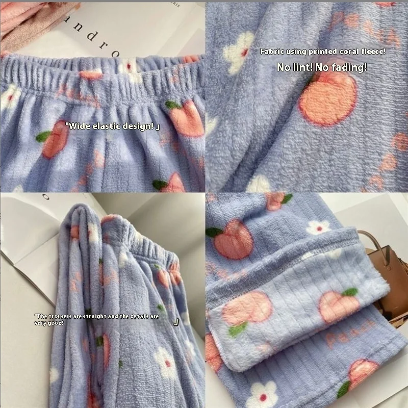 Autumn and Winter Women's New Pajama Pants Girls Student Sleeping Pants Warm Pants Coral Fleece Pants Thickened Warm Casual Home