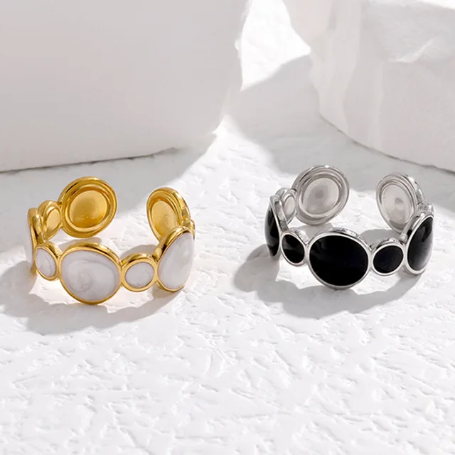 88128-315ac3.jpg Bague Vintage en acier inoxydable pour femmes, anneau d'ouverture d'huile goutte à goutte blanche, Simple, couleur or, géométrique réglable, bijoux 2023