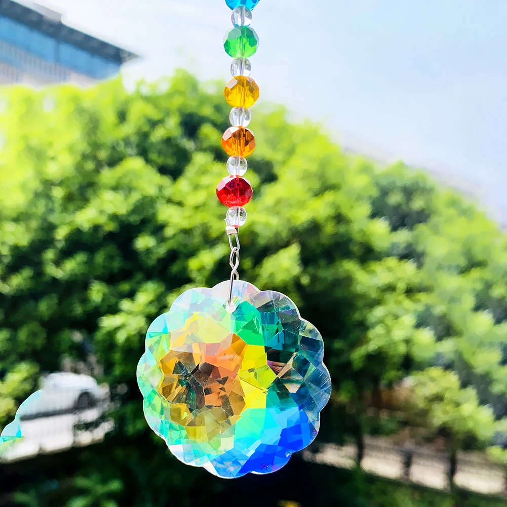 High Quality Seven Chakra Rainbow Crystal Prism Sun Catcher Hanging Chandelier Lighting Accessories Home Garden Decor