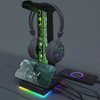 RGB Gaming Headphone Stand Dual USB Port 3.5mm Audio Port 10 Lighting Effects Desktop Gaming Headset Holder Hanger for Gamer PC - Image 2
