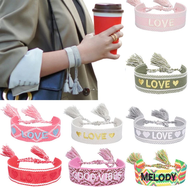 96352-df8507.jpg Boho tissé broderie amour poignet tricoté Bracelets d'enveloppement corde à la main tissage tressé glands ethnique femmes hommes bijoux