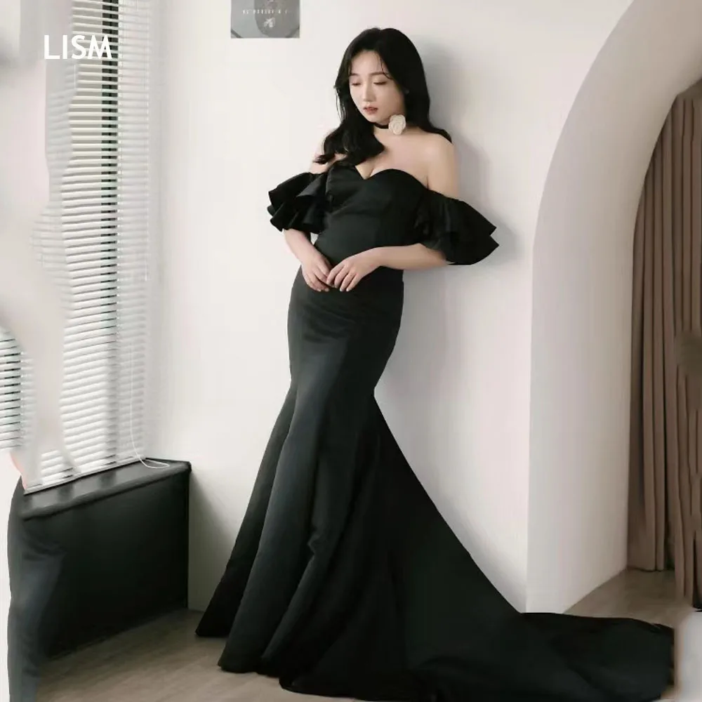 

LISM Sweetheart Mermaid Black Korea Evening Dresses Photos Shoot Backless Off Shoulder Wedding Prom Gowns Formal Occasion