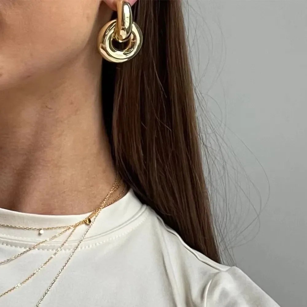 New Fashion Chunky Circle Ear Hoops for Women Stainless Steel Hypoallergenic Ribbed Knot Stud Earrings Vintage Jewelry Wholesale