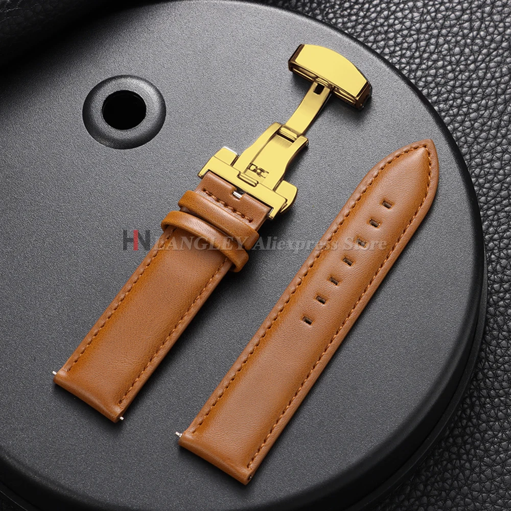 Vintage Genuine Cowhide Leather Watch Band Strap with Butterfly Buckle - Universal Bracelet