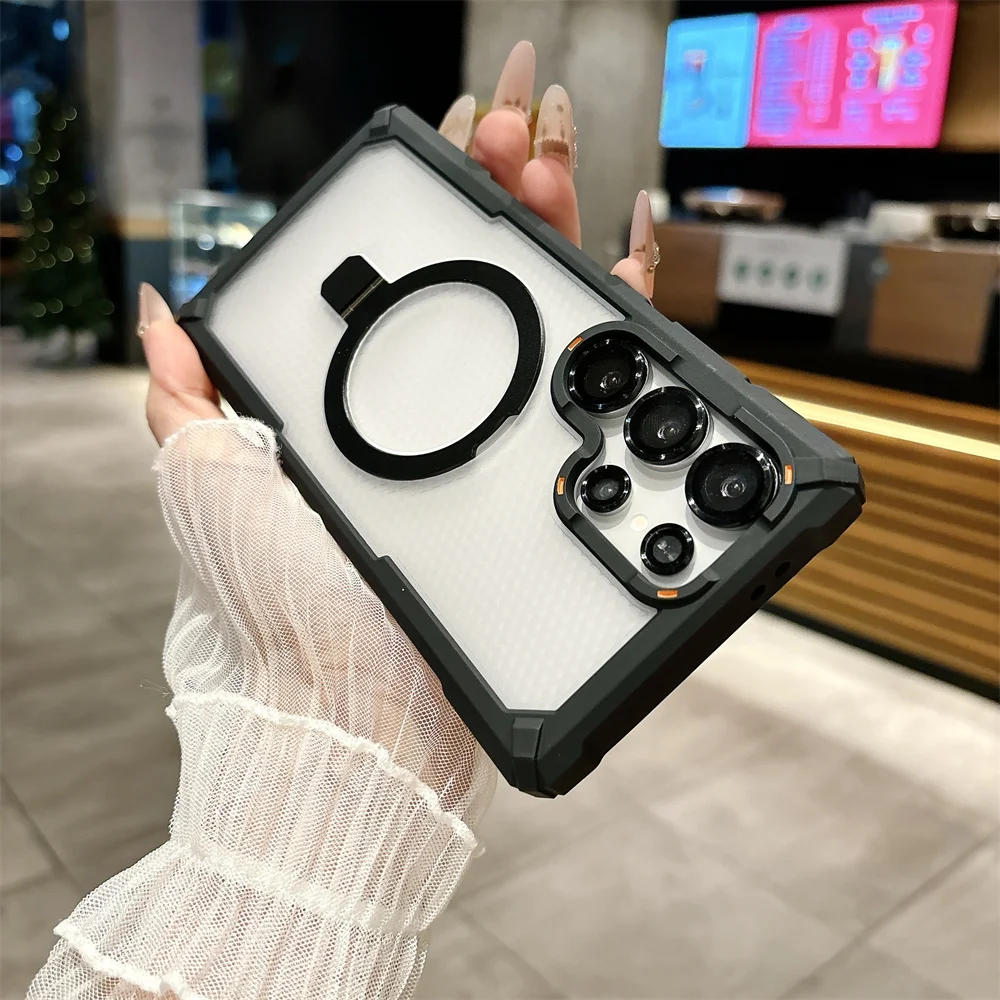 Magnetic Ring Folding Stand Phone Case with Dual Layer Protection and Shockproof Armor Back Cover