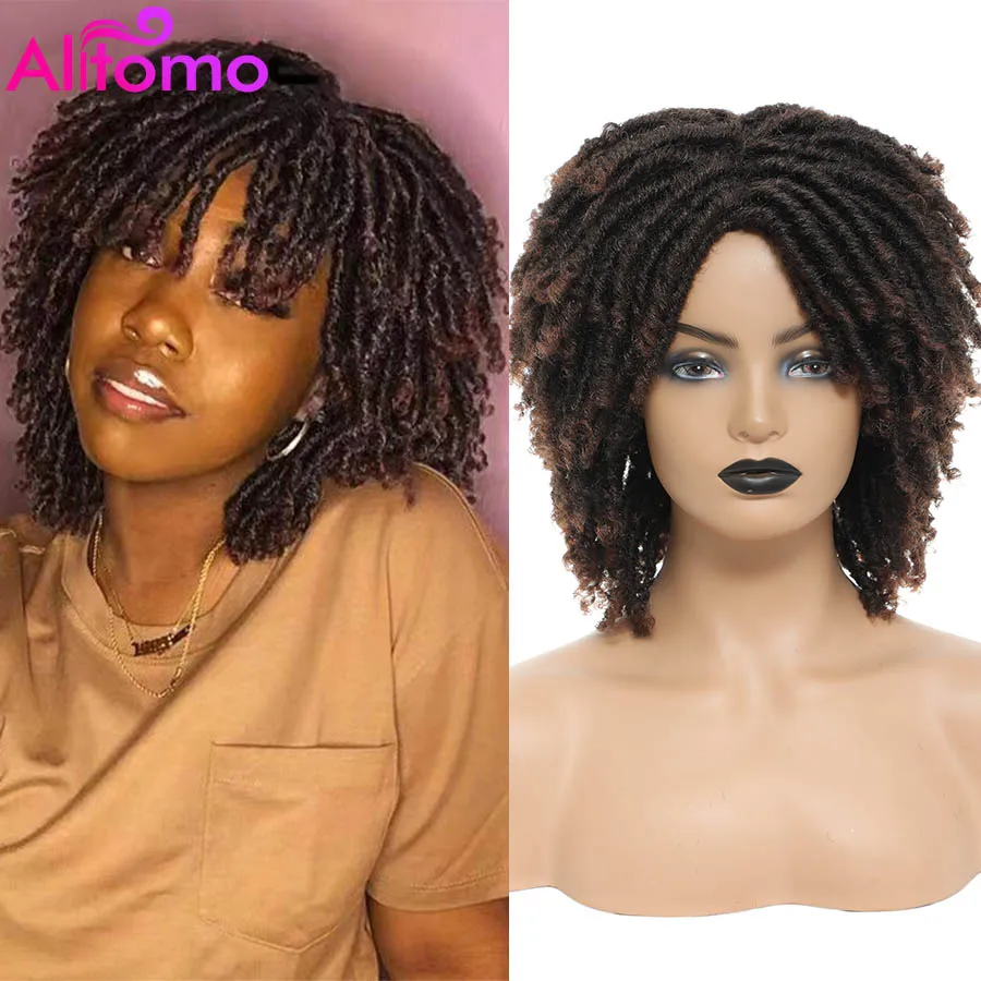 Braided Crochet Wig Synthetic Brown Dreadlock Curly Wig for Women and Men African Faux Locs Crochet Twist Hair Short Wigs