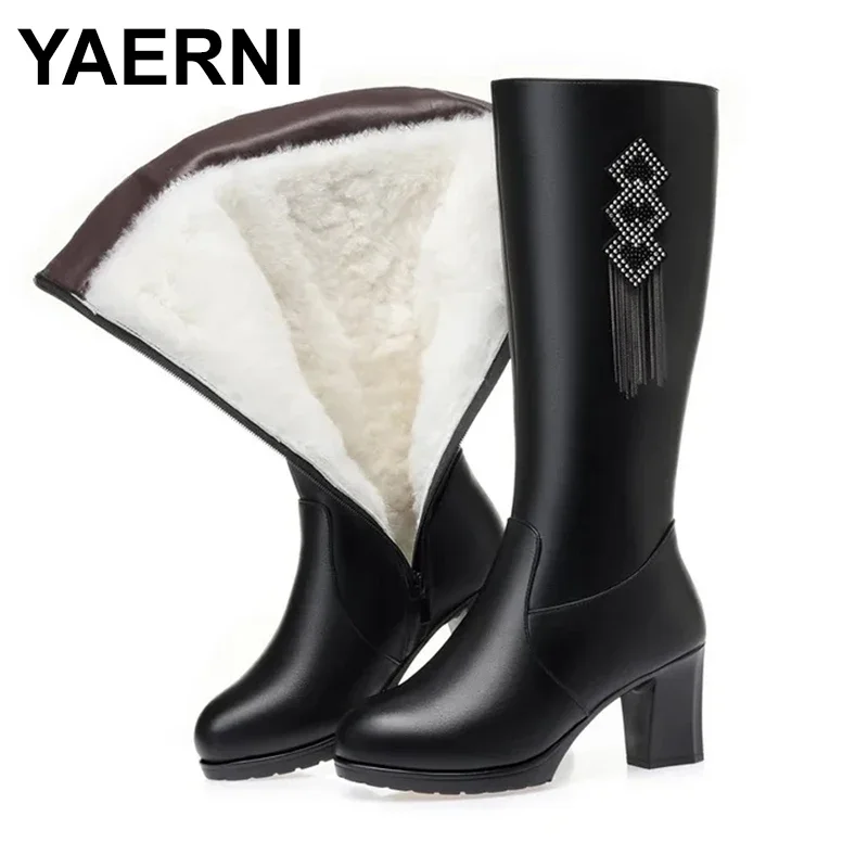 

2024 Women High Boots Genuine Leather Women Winter Boots Natural Wool Warm Non-slip Large Size Long For Women