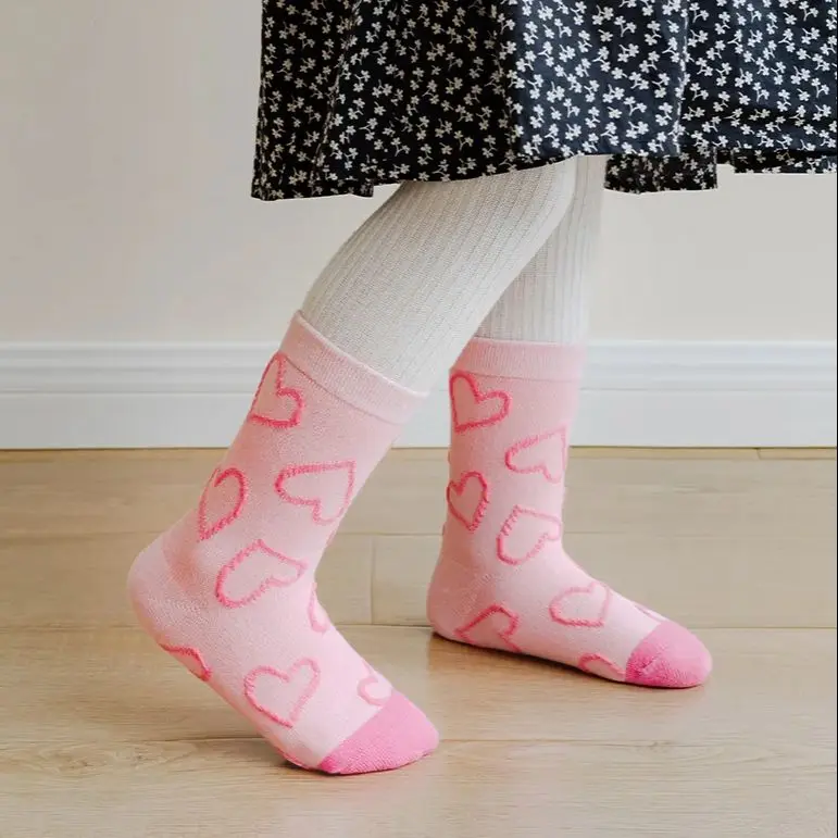 Little Girls Socks Spring Autumn Winter Cotton Socks Baby 1-12T Children's Calf Socks Girl Cartoon Love Pattern 5 Pairs Socks 4