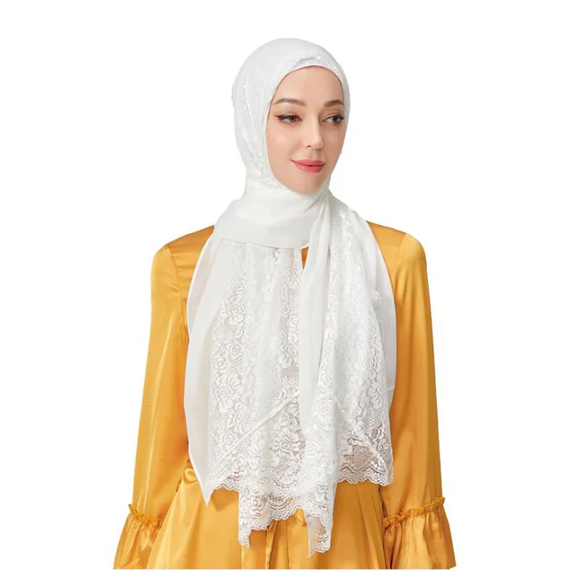 

Lace Hijab Premium Chiffon Scarf Good Stitching Plain Scarf Muslim Shawl Plain Soft Turban Head Wraps Headband Wedding Style