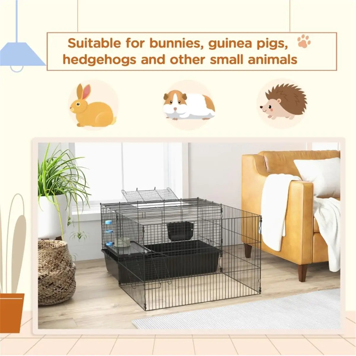 Portable Small Animal Playpen Cage for Rabbits, Guinea Pigs, Ferrets & More-Easy Assembly & Safe Enclosure