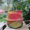Folding Straw Wicker Storage Basket Rattan Seagrass Plant Flower Pots Handle Garden Planter Laundry Bag Toy Sundries Organizer 1