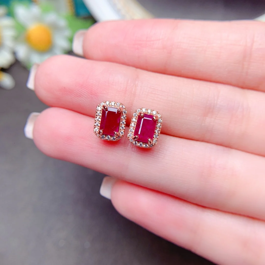 [haesool] 925Silver☆Natural Stone Ruby Earrings Earrings Silver 925 Natural Ruby | Luxury Ruby Silver