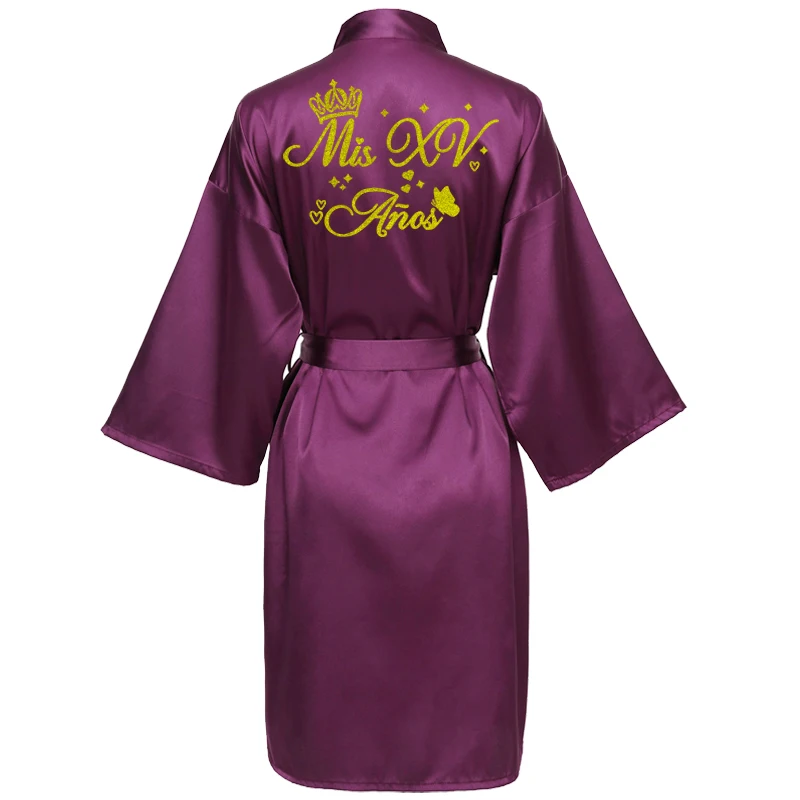 Mis15 Años Robe 15 Years Girl Birthday Party Robes Quinceanera Robe Mis XV Bathrobe Silkly Nightgown