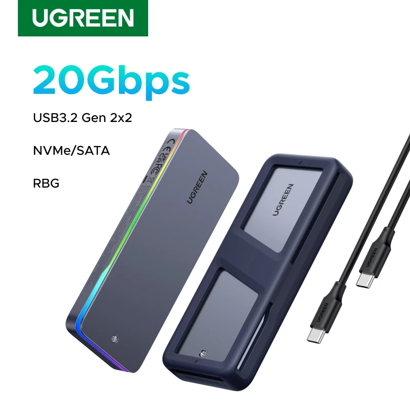 UGREEN 20Gbps M.2 SSD Case NVMe SATA SSD Enclosure Adapter USB 3.2