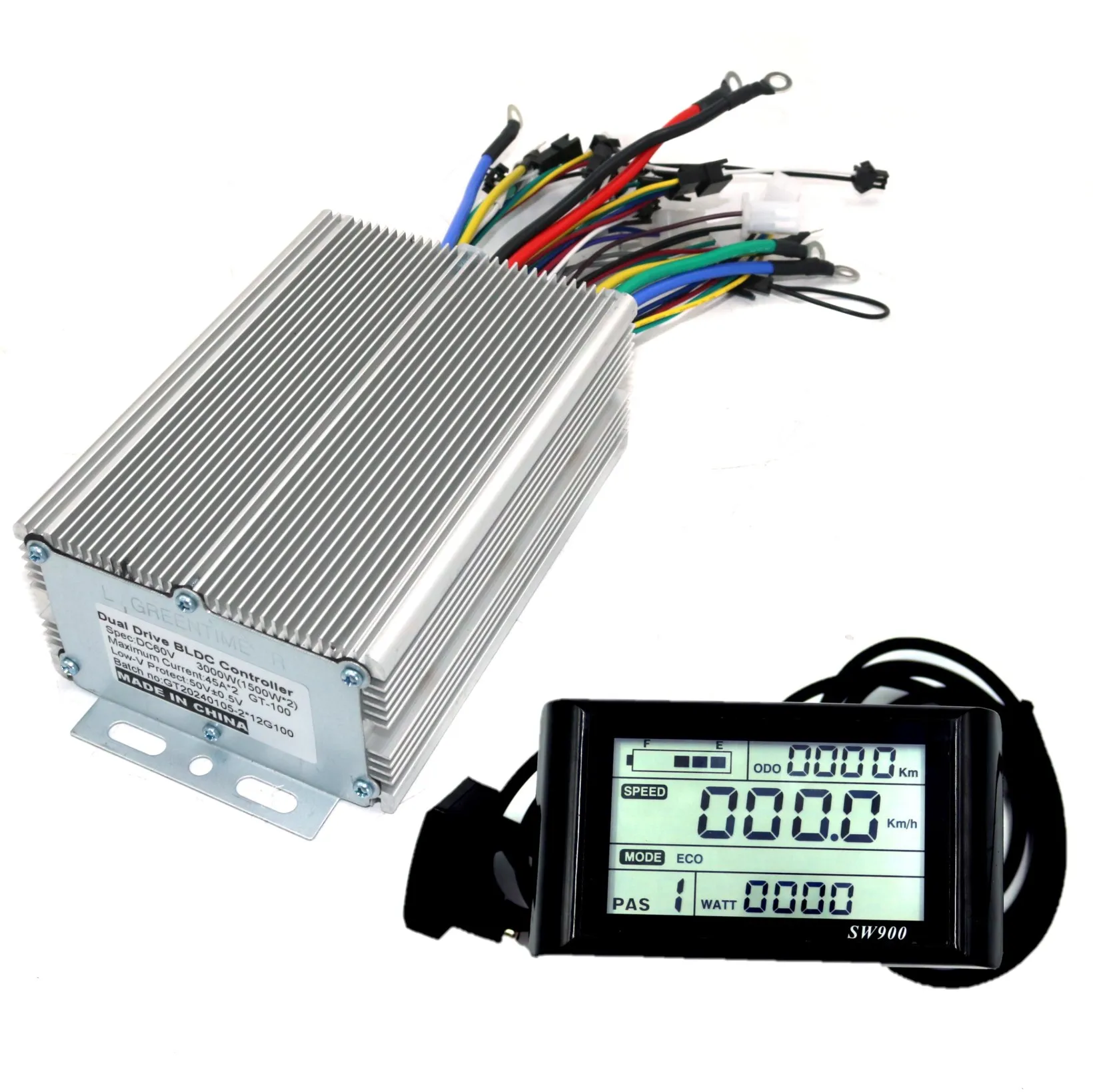 Greentime Dual Drive 48/60/72V 3000W Onda Sinusoidale Brushless Dc Motor Controller Scooter Elettrico E-Bike Driver E Sw900 Un Set