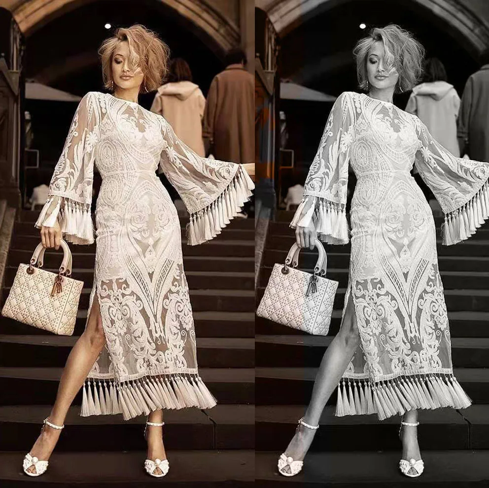 

2022 Spring Woman White Fringed Dress Dress Amazon Lace Dress