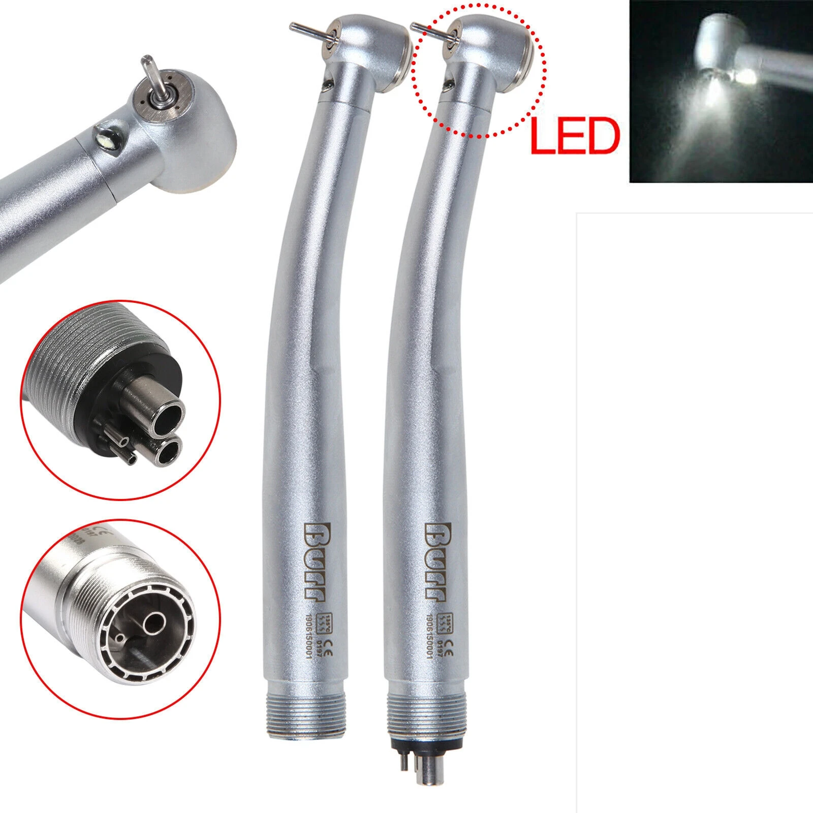 

NSK Style Dental Fiber Optic High Speed Triple Water Spray Turbine LED Handpiece E-generator Push Button 2/4Hole Drill