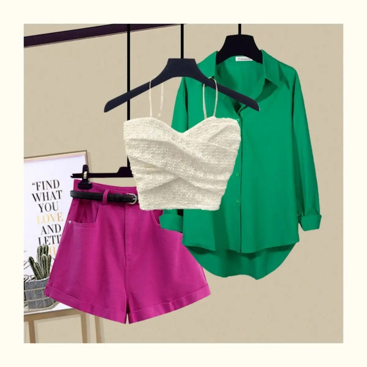 Sexy Lace Strap Bra Loose Blouse Casual Shorts Three Piece Elegant Women's Pants Set Summer Street Outfits Tracksuit Style Age