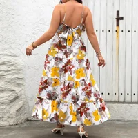 Plus Size Large Size Printed Maxi Dress Temu Women's Clothing Strap Long Gown Polyester Fiber Other Patterns No Decoration Or... - Image 2