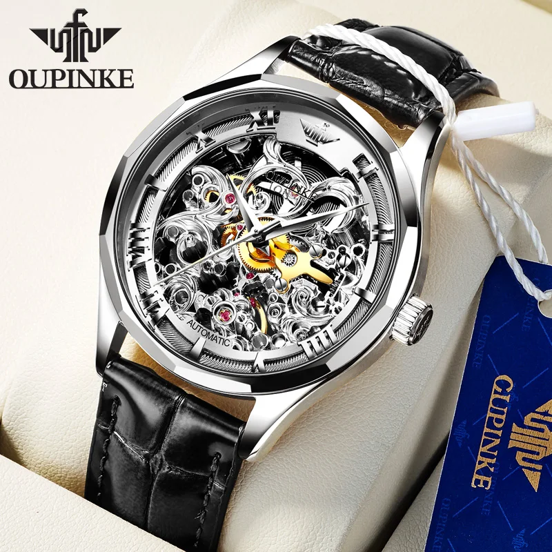 

OUPINKE Top Brand Luxury Men Automatic Mechanical Watch Skeleton Tungsten Steel Waterproof Sapphire Glass Fashion Wrist Watches