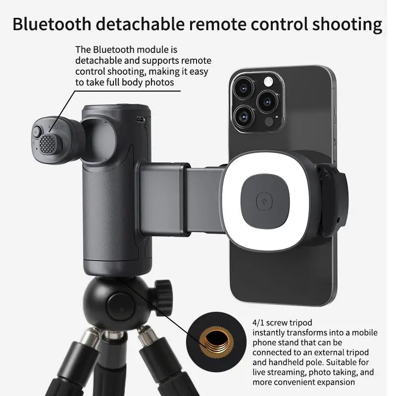 Enhanced Bluetooth Selfie Grip with Photography Light and Auto-Rotate Stabilization