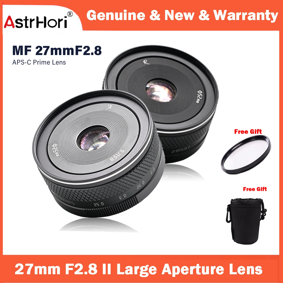 Astrhori 27Mm F2.8 Ii Grande Apertura Aps-C Lente Manuale Messa A Fuoco Interna Compatibile Con Fujifilm X/Nikon Z/M43/Canon Ef-M Mount