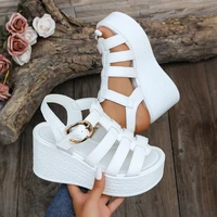 Femmes cheville boucle sandales à talons compensés été 2025 tendance plate-forme chaussures respirantes femmes rétro confortable antidérapant semelle souple sandales 3
