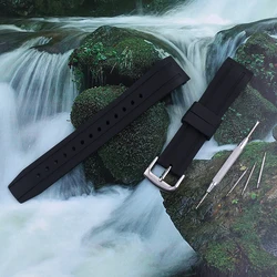 Men's 22mm Black Soft Silicone Sport Waterproof Watch Band Strap - 22mm (Black silver button)