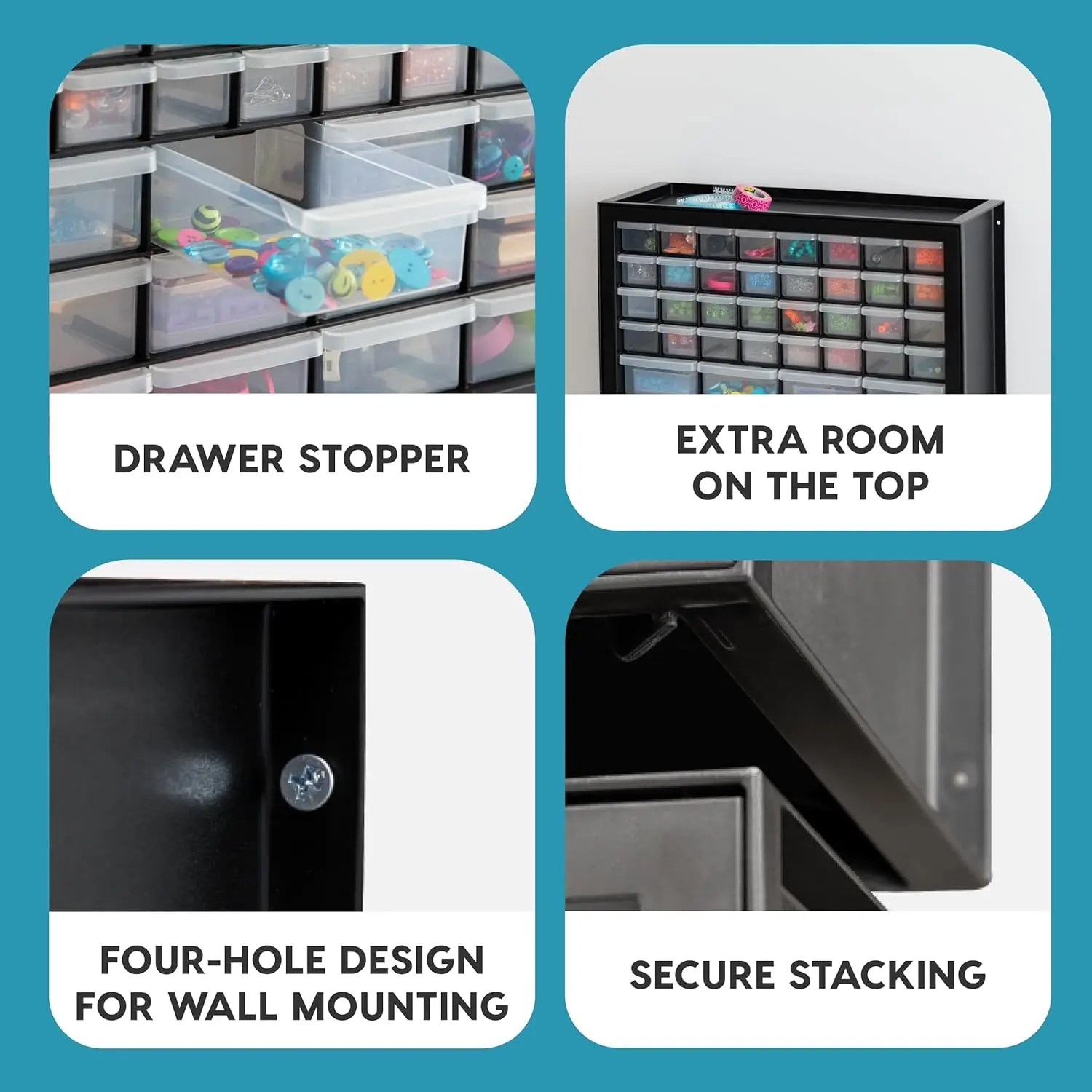 USA 44 Drawer Stackable Storage Cabinet for Hardware Parts Crafts, Black Small Brick Organizer Utility Chest 3