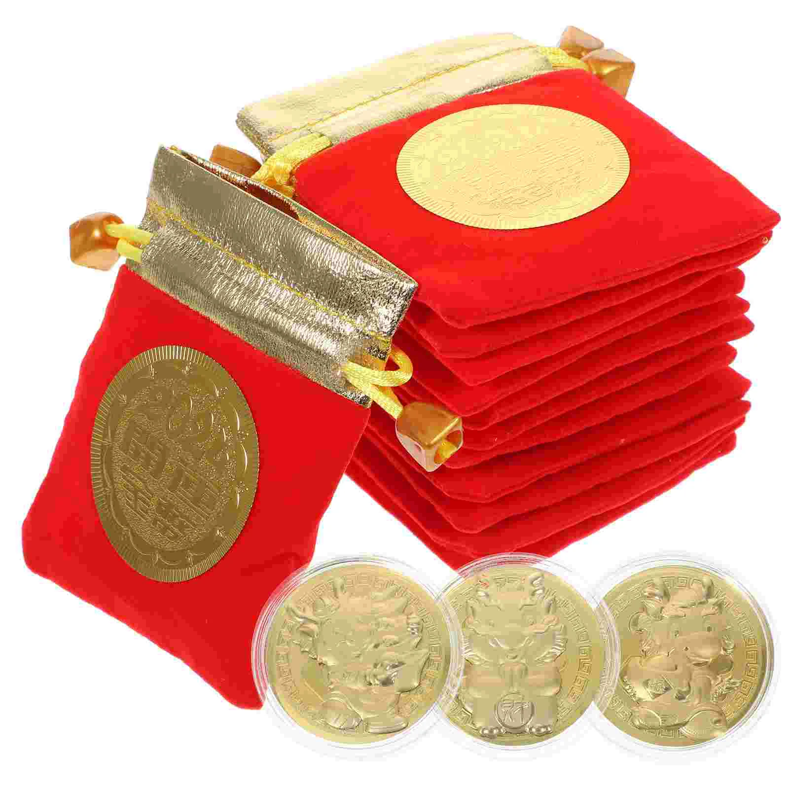 

The Year Of Dragon Commemorative Coin with Small Drawstring Gift Dragon Gold Coins