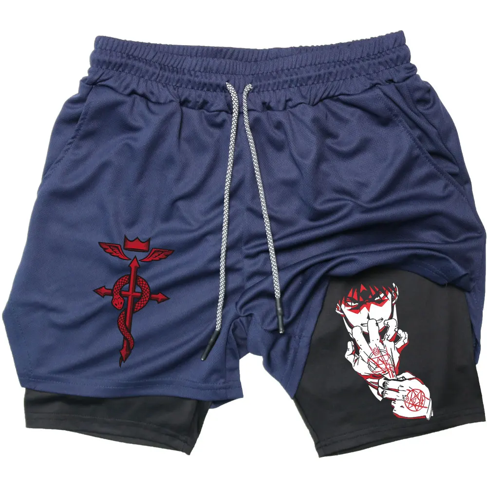 Men Performance Shorts Anime FULLMETAL ALCHEMIST Gym Summer Sports Fitness Workout Jogging Running Short Pants