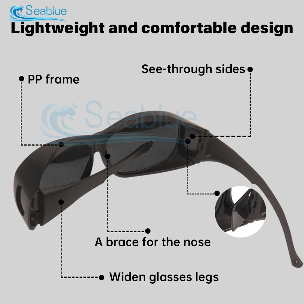 Lunettes de protection anti-UV rouges avec branches noires, vue de profil sur fond blanc.