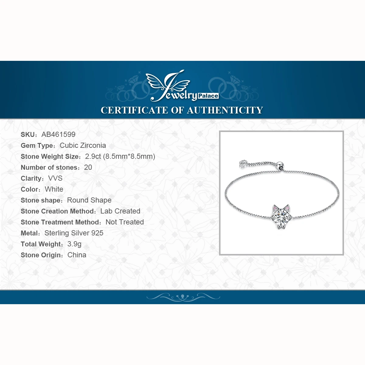 JewelryPalace 새로운 도착 사랑 고양이 1.7ct 라운드 보석 조절 링크 팔찌, 여성을 위한 고급 보석 선물