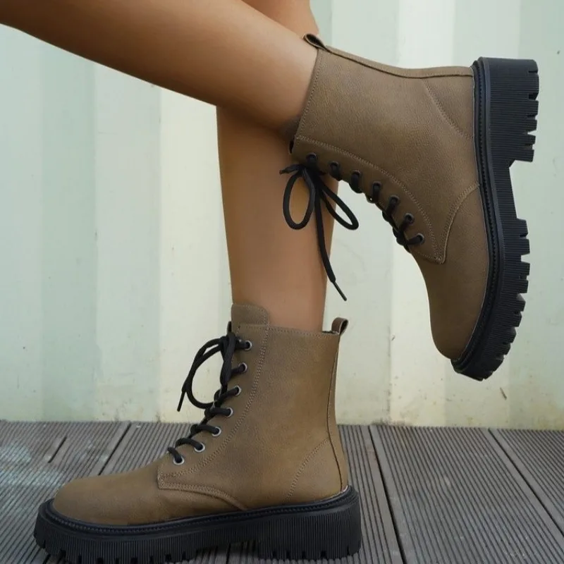 Ladies Shoes 2023 Brand Cross-tied Women's Boots Hot Sale Color Matching Daily Boots Women High Quality Round Toe Mid-Calf