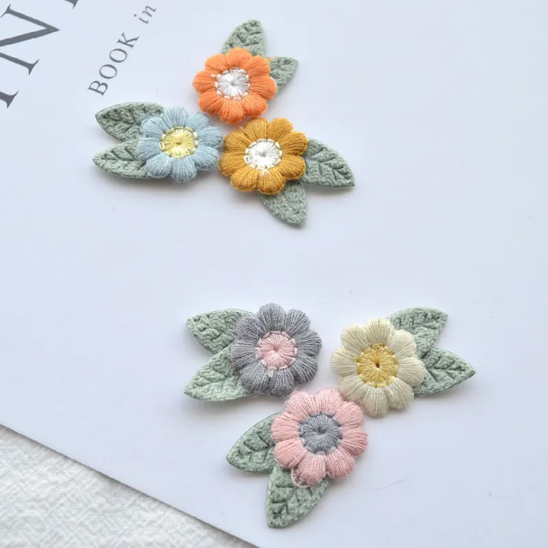 10PCS Embroidery with leaves small flowers handmade DIY accessories material clothing accessories children's hair deco