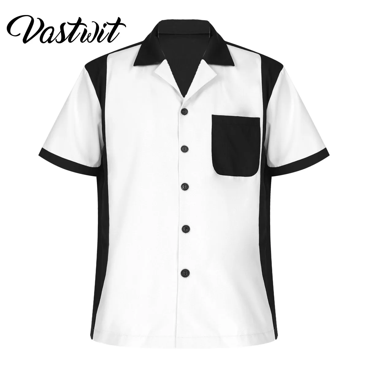 MensRetroBowlingCampShirtsButtonDownTwoToneStripedCasual