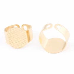Gold Plated Black Stainless Steel Adjustable Ring Bezel Blanks - 10 Pack (Gold plated)