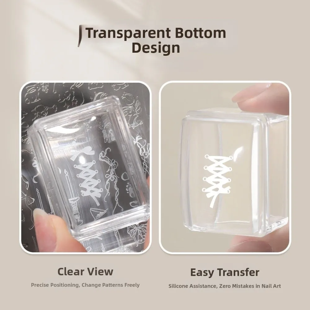 새로운 투명 네일 아트 스탬핑 플레이트 재사용 가능한 프렌치 실리콘 네일 스탬퍼 DIY 사각 네일 스텐실 템플릿 매니큐어 도구