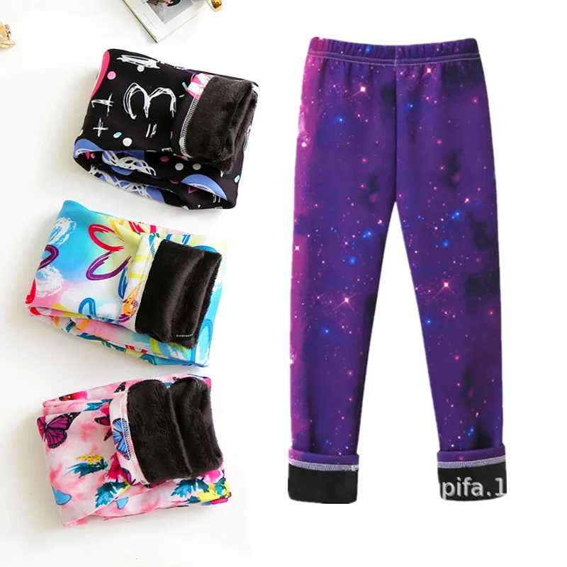 Autumn Winter Kids Pants Sweet Girls Plus Velvet Leggings Baby Thick Warm Trousers Children Clothing Infant Slim Pants Clothes